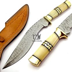 15'' Handmade Damascus Steel Hunting KUKRI Knife With Sheath Camping Knife Hunting Bowie Survival Knife COMBAT KNIFE