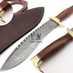 Handmade Damascus Steel Wood Hunting Bowie Knife With Sheath Fixed Blade Camping Knife Hunting Bowie Survival Knife
