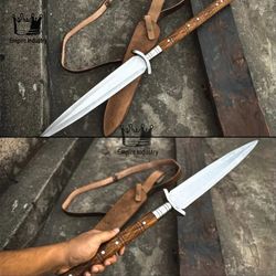 Hand Forged High Carbon Steel Double Edge Hunting Spear With Sheath Fixed Blade Gift Survival Knife Medieval Swords