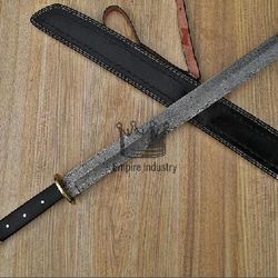 Hand Forged Damascus Steel Viking Hunting Full Tang Sword With Sheath Fixed Blade Gift Survival Knife Medieval Swords