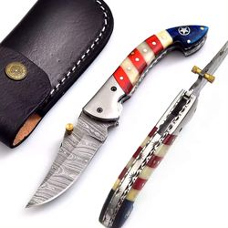 Wood Handle Damascus Steel Amazing Folding Knife Pocket Camping Knife With Sheath Survival Knife Medieval Sword