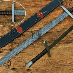 Empire Custom Handmade Damascus Steel 34 Inch Viking Sword Fixed Blade Hunting Sword Straight Edge Wood Handle