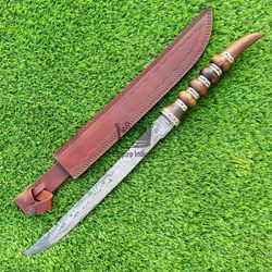 Empire Custom Handmade Damascus Steel 23 Inch Medieval Sword Fixed Blade Hunting Sword Straight Edge Gift For Him