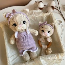 A set of knitted toys