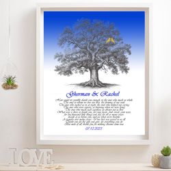 Beautiful Unique Family tree with lovebirds.Thank you Wedding Gift Parents Gift. A great gift for weddings