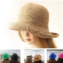 Summer Straw hat Women's raffia foldable sun hat floppy beach boho style seaside hat, Crochet summer hat, gift for Her