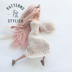 Crochet Pattern suitable for Barbie, Boho Hat and Dress - DIY Cocktail Set
