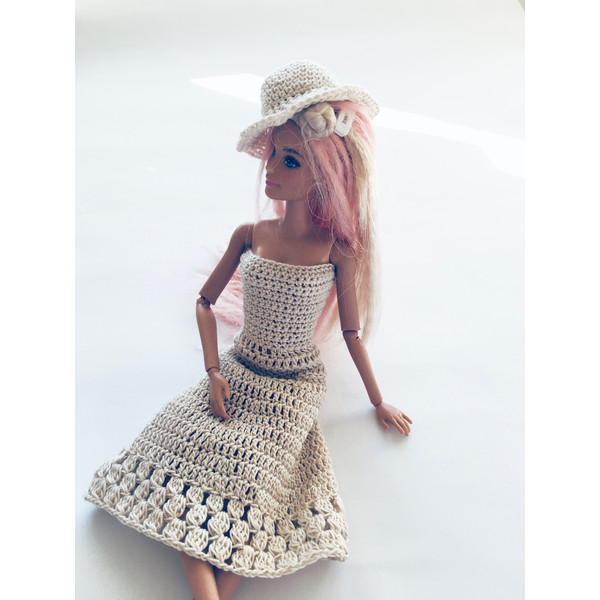 Barbie doll crochet dress and hat