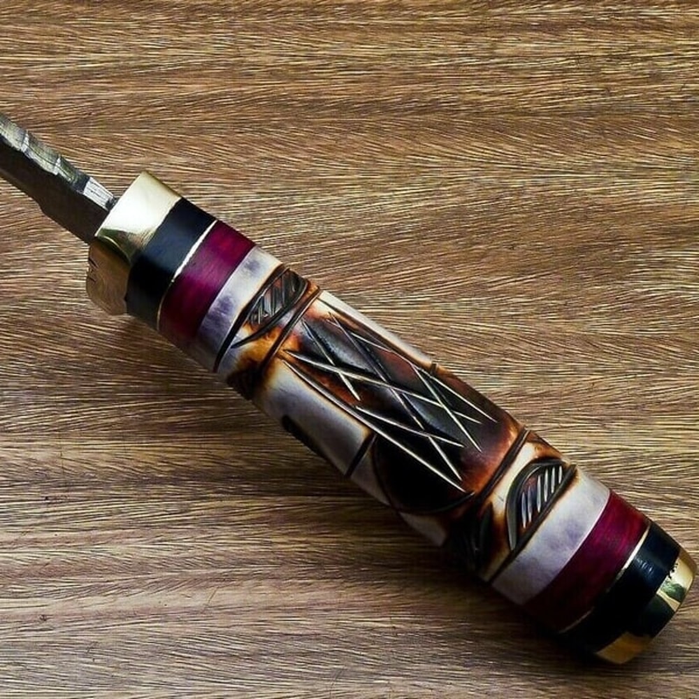 Damascus Steel Hunting Bowie Knife With Handmade Cow Leather (3).jpg