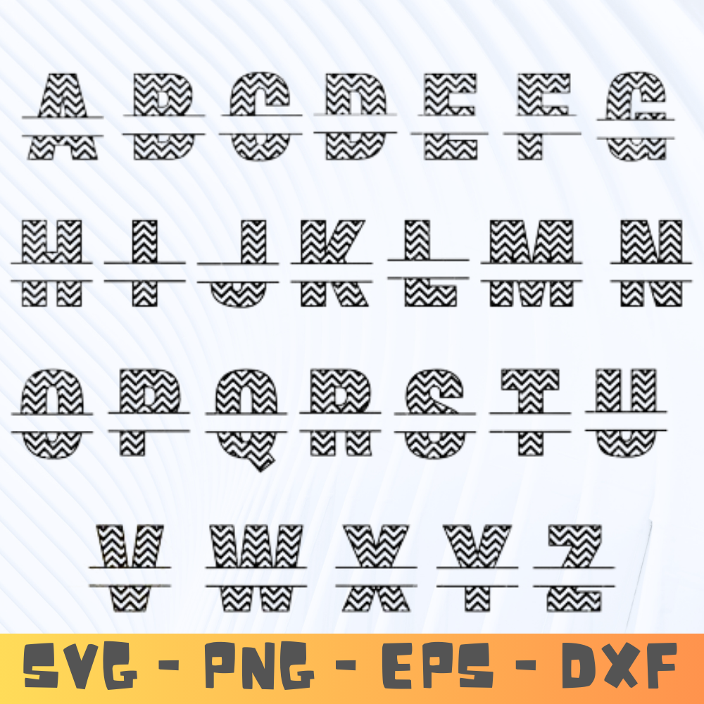 Monogram Svg Chevron Pattern Split Monogram Letters Svg Png Dxf Files Silhouette Cricut Font Patterned Letters Svg 0