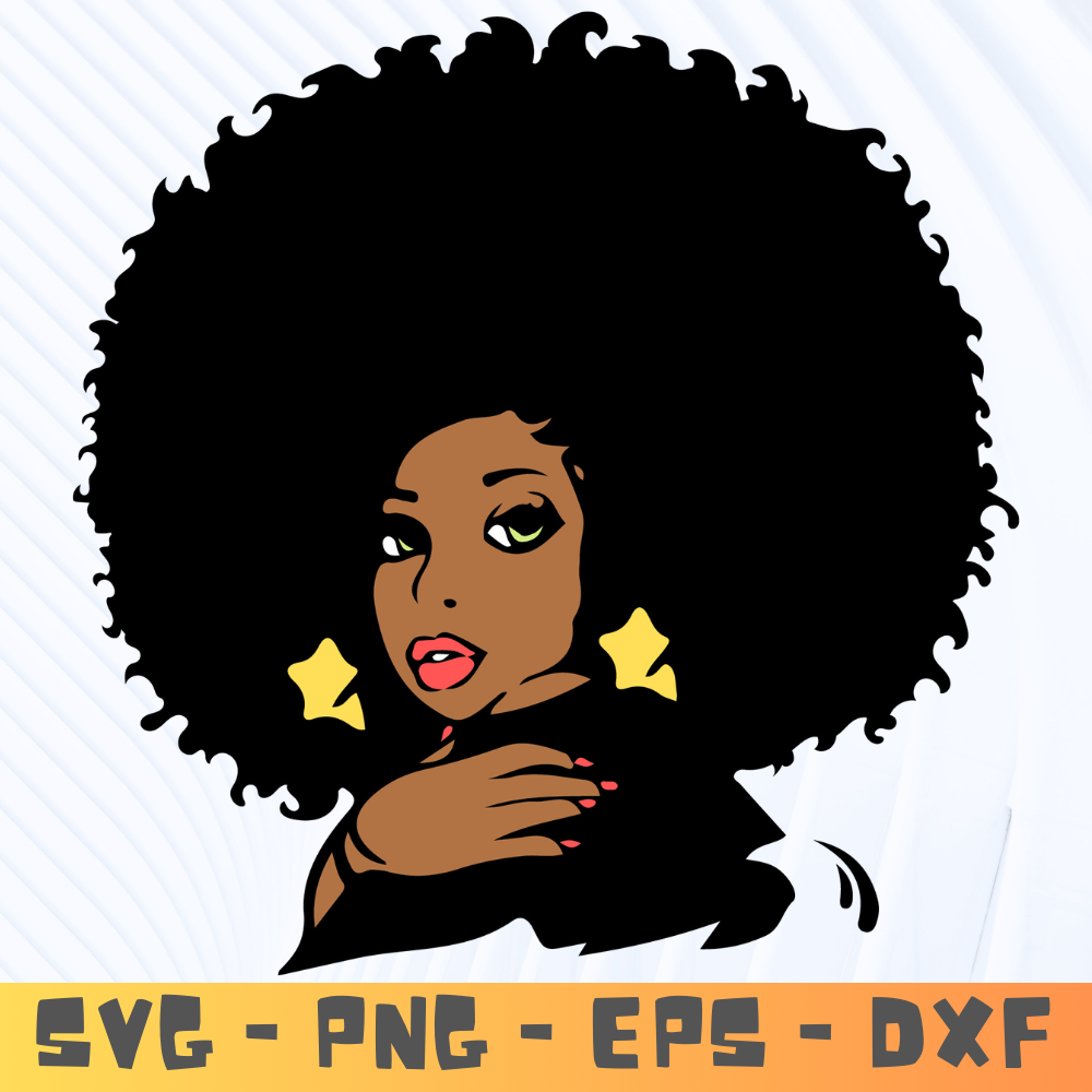 Afro Girl With Curly Hair And Star Shape Earrings Black Woman Free Svg Fileafro Woman Svg 0
