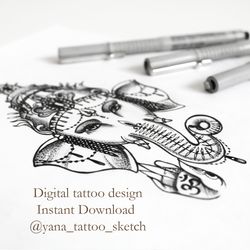 Ganesha Tattoo Design Elephant Ganesha Tattoo Sketch Idea, Instant download JPG, PNG
