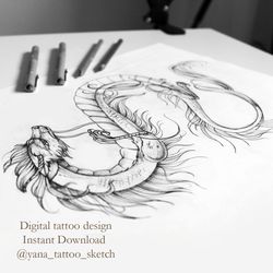 Dragon Tattoo Designs Dragon Tattoo Ideas Dragon Tattoo Sketch, Instant download JPG, PNG