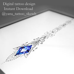 Ornament Tattoo Designs Ornament And Crystal Tattoo Sketch Ornamental Tattoo Idea, Instant download PDF, PNG, JPG