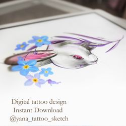 Rabbit Tattoo Design White Rabbit Tattoo Sketch Ideas, Instant download PDF, JPG, PNG