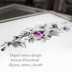 Cherry Blossom Tattoo Designs Black And White Sakura Flower Tattoo Ideas Sketch, Instant download PDF, JPG, PNG
