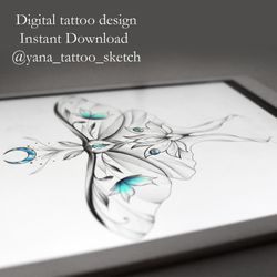 Luna Moth Tattoo Design Fine Line Moth Tattoo Idea Butterfly Tattoo Sketch, Instant download PDF, JPG, PNG