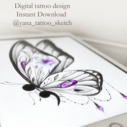 Semicolon Tattoo Design Semicolon Butterfly Tattoo Flash Outline Ideas, Instant download PDF, JPG, PNG
