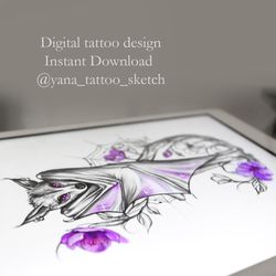 Bat Tattoo Design Cute Bat Tattoo Sketch Feminine Bat Tattoo Ideas, Instant download PDF, JPG, PNG