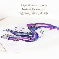 Bird Tattoo Designs For Ladies Fantasy Bird Tattoo Ideas Sketch, Instant download PNG and JPG