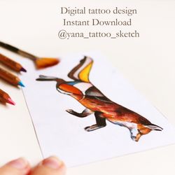 Geometric Fox Tattoo Design Color Small Fox Tattoo Sketch Ideas, Instant download PNG and JPG files