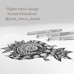 Bat Tattoo Design Bat And Mandala Tattoo Sketch Bat Tattoo Idea, Instant download PNG and JPG