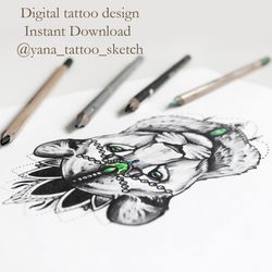 Lioness Tattoo Designs Female Lioness Tattoo Sketch Idea, Instant download JPG, PNG