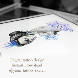 Snow Queen Tattoo Design Snowflake Tattoo Ideas For Females Snow Queen Tattoo Sketch, Instant download JPG, PDF, PNG