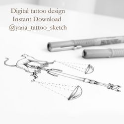 Libra Tattoo Design Minimalist For Females Zodiac Sign Libra Tattoo Idea Sketch, Instant download JPG, PNG