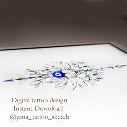 Evil Eye Tattoo Design Greek Evil Eye Lotus Flower Tattoo Ideas Sketch, Instant download PDF, JPG, PNG