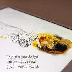 Klimt Kiss Tattoo Design Gustav Klimt Kiss Tattoo Sketch Ideas, Instant download JPG, PDF, PNG