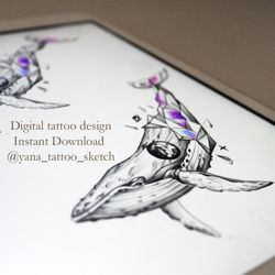 Whale Tattoo Designs Blue Whale Tattoo Sketch Whale Geometric Tattoo Idea, Instant download JPG, PDF, PNG