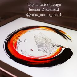 Enso Tattoo Design Enso Phoenix Tattoo Idea Sketch, Instant download PDF, JPG, PNG