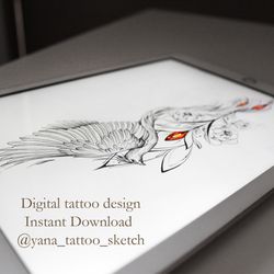 Phoenix Tattoo Design Phoenix And Flowers Peony Tattoo Sketch Phoenix Tattoo Ideas, Instant download PDF, PNG, JPG files