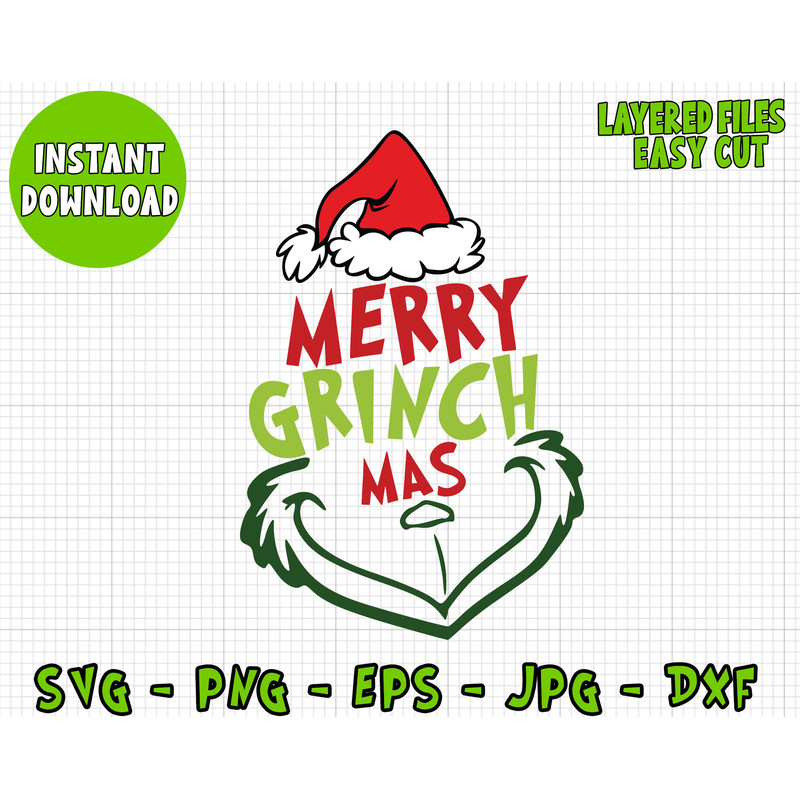 Merry Grinchmas Svg, Cricut Digital Vector Cut File, Silhouette Digital File, Grinch Clipart Cut Files, Svg, Png, Dxf jpg Eps Clip Art Files.jpg