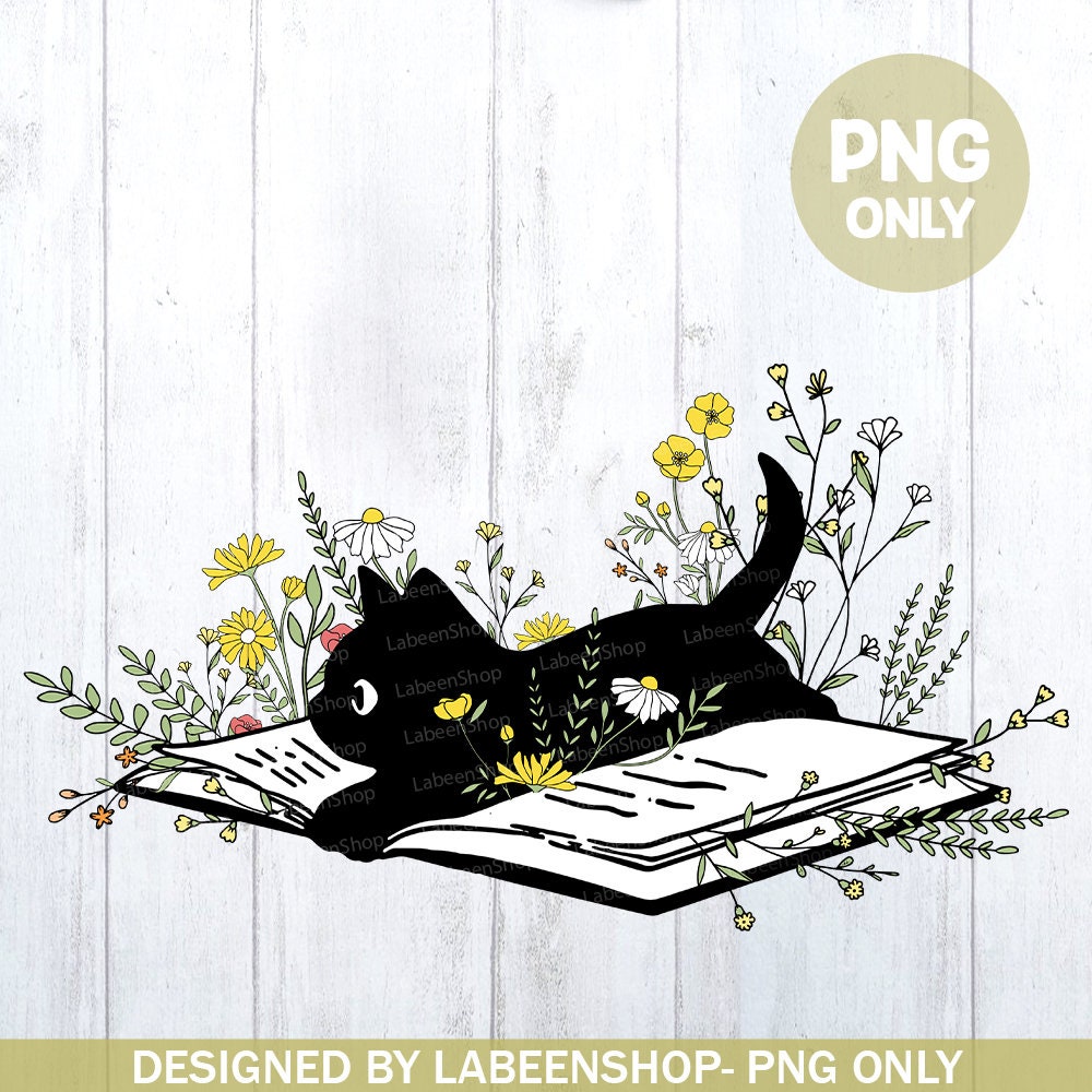 Cute Book Cat, Cat PNG for Cat Lover, Cat Mom, Illustration Cat, Illustration Art, Cat Lover, Cat sublimation, Black Cat, Png digital File 1.jpg