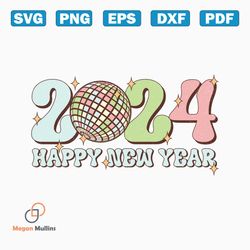 happy new year png bundle, retro happy new year eve 2024 bundle png, disco ball new year's png, peace love party png, trendy new year 2024