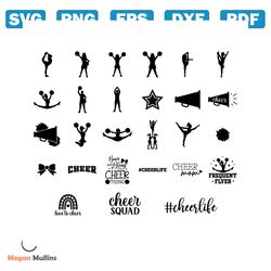 cheer svg bundle, cheerleading svg, cheerleader svg, cheerleading quote, cheer stunt svg, cheer flyer svg, megaphone, si