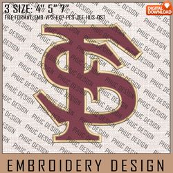 NCAA Florida State Seminoles Logo Embroidery Design, Machine Embroidery Files in 3 Sizes for Sport Lovers, NCAA Teams
