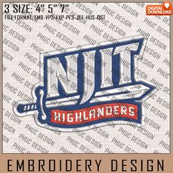 NCAA NJIT Highlanders Machine Embroidery Design, NCAA Logo, Embroidery File, 3 size, Instand Download, NCAA Teams