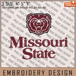NCAA Missouri State Bears Embroidery File, 3 Sizes, 6 Formats, NCAA Machine Embroidery Design, NCAA Logo, NCAA Teams