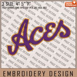 NCAA Evansville Purple Aces Logo Embroidery Design, Machine Embroidery Files in 3 Sizes for Sport Lovers, NCAA Teams