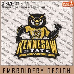 NCAA Kennesaw State Owls Machine Embroidery Design, NCAA Logo, Embroidery File, 3 size, Instand Download, NCAA Teams