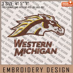 NCAA Western Michigan Broncos Logo Embroidery Design, Machine Embroidery Files in 3 Sizes for Sport Lovers, NCAA Teams