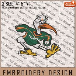NCAA Miami Hurricanes Logo Embroidery Design, Machine Embroidery Files in 3 Sizes for Sport Lovers, NCAA Teams