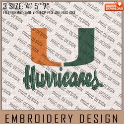 NCAA Miami Hurricanes Embroidery File, 3 Sizes, 6 Formats, NCAA Machine Embroidery Design, NCAA Teams, NCAA Logo