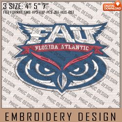NCAA Florida Atlantic Owls Embroidery File, 3 Sizes, 6 Formats, NCAA Machine Embroidery Design, NCAA Logo, NCAA Teams