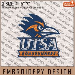 NCAA UTSA Roadrunners Logo Embroidery Design, Machine Embroidery Files in 3 Sizes for Sport Lovers, NCAA Teams