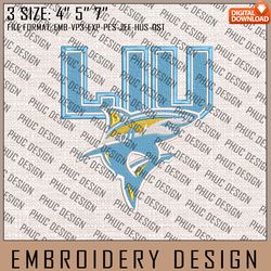 NCAA Long Island University Sharks Logo Embroidery Design, Machine Embroidery Files in 3 Sizes for Sport Lovers