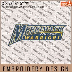 NCAA Merrimack Warriors Logo Embroidery Design, Machine Embroidery Files in 3 Sizes for Sport Lovers, NCAA Teams